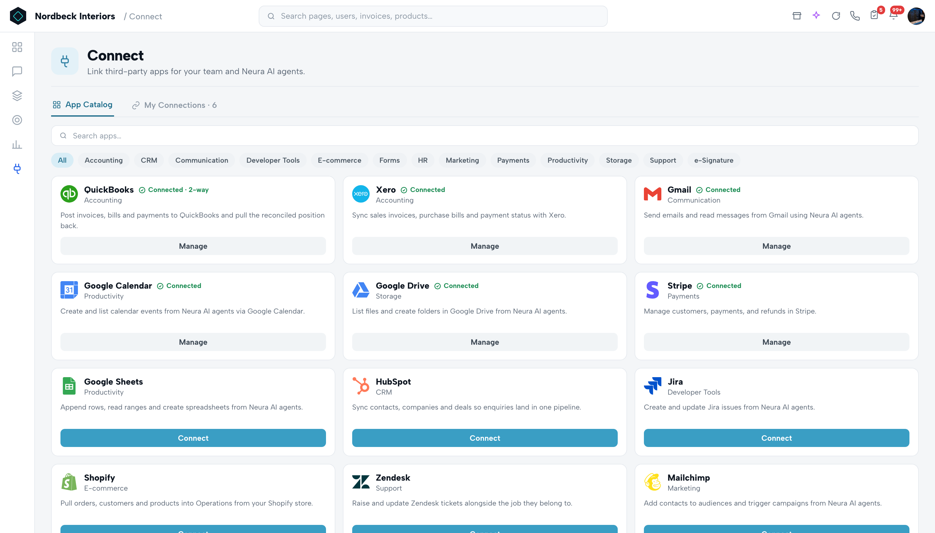 Neonbee Connected apps — live view