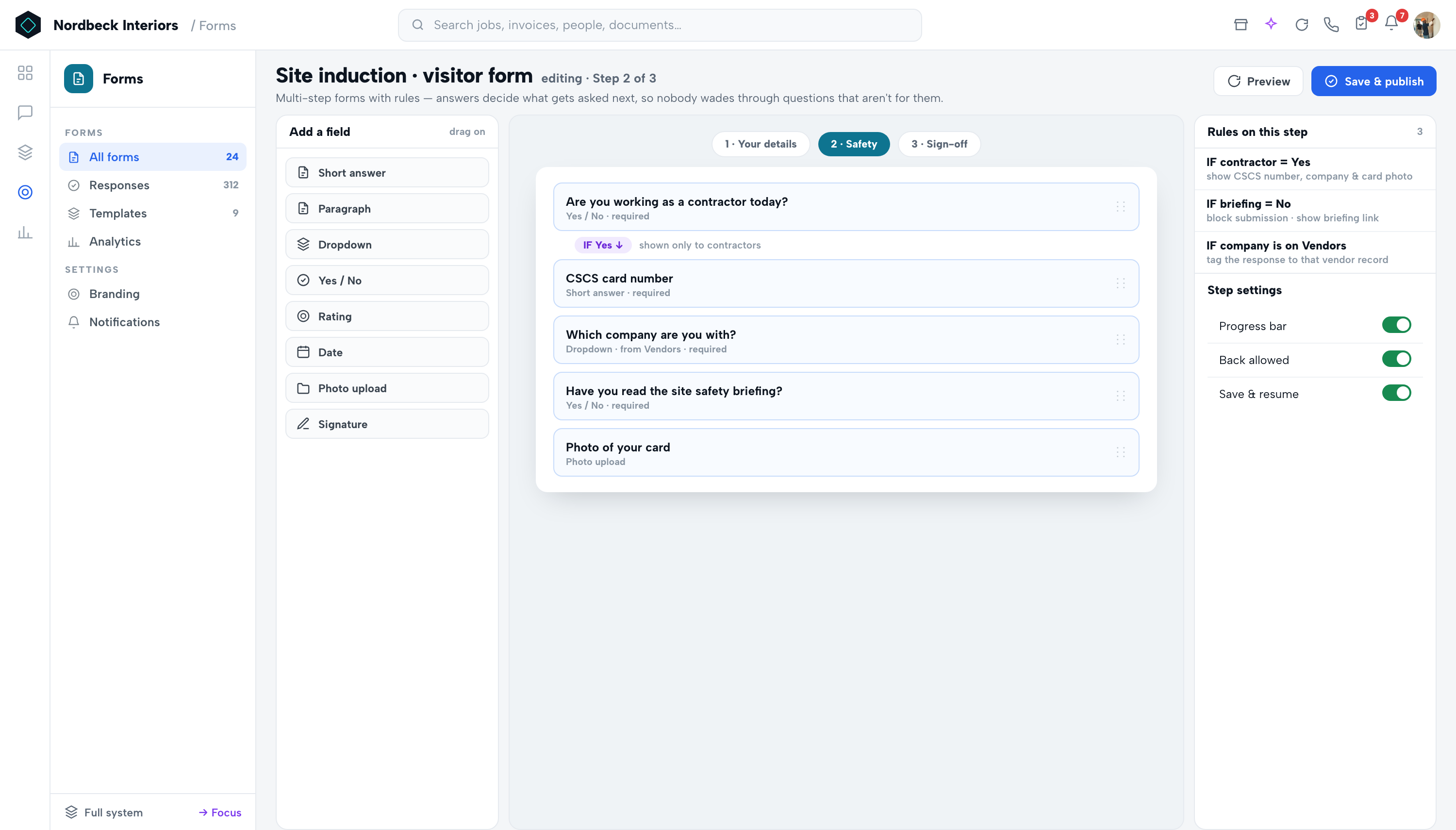 Forms — Multi-step & conditional logic