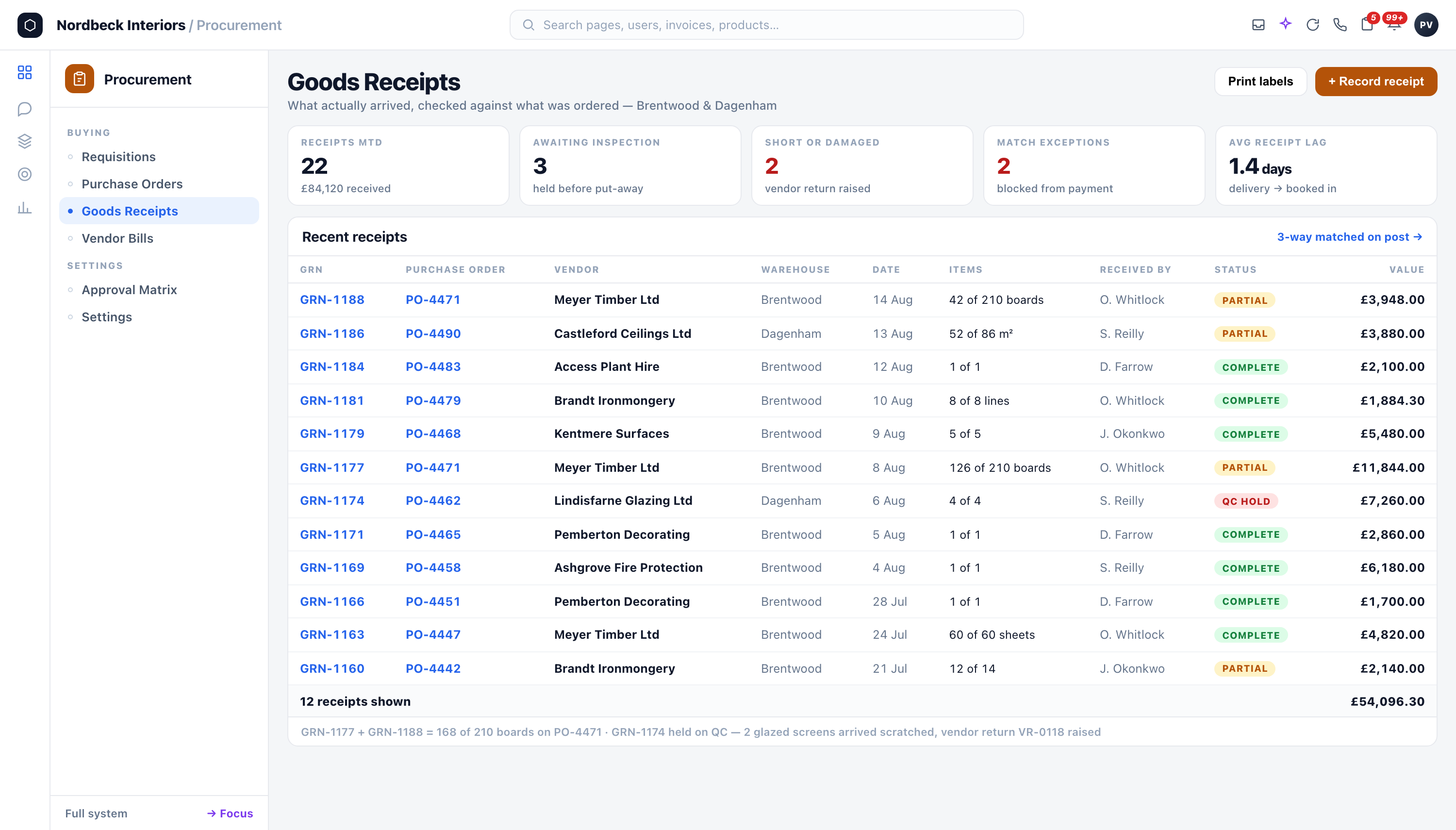 Procurement — Goods receipts (GRN)