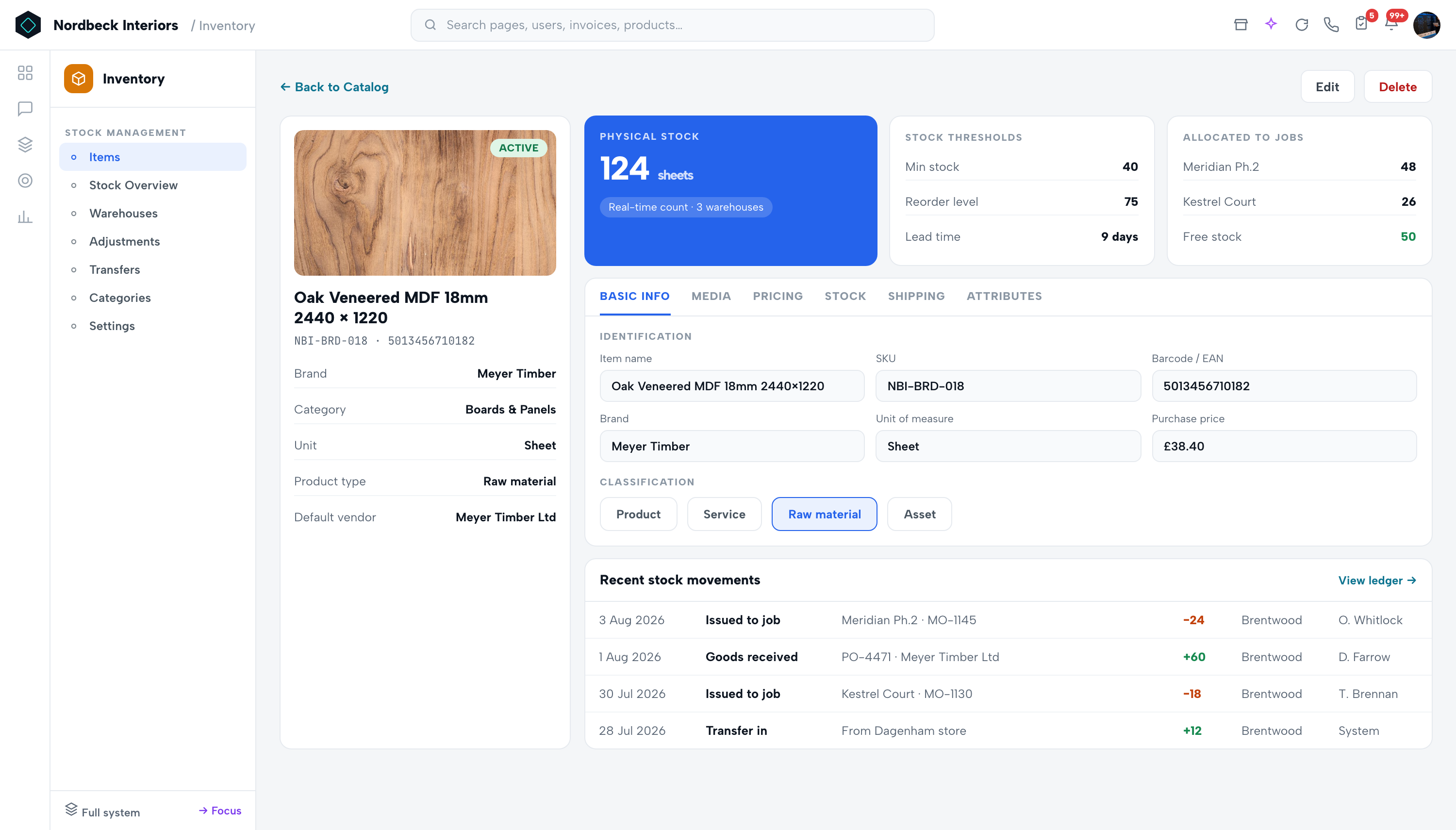 Inventory — Stock overview & adjustments