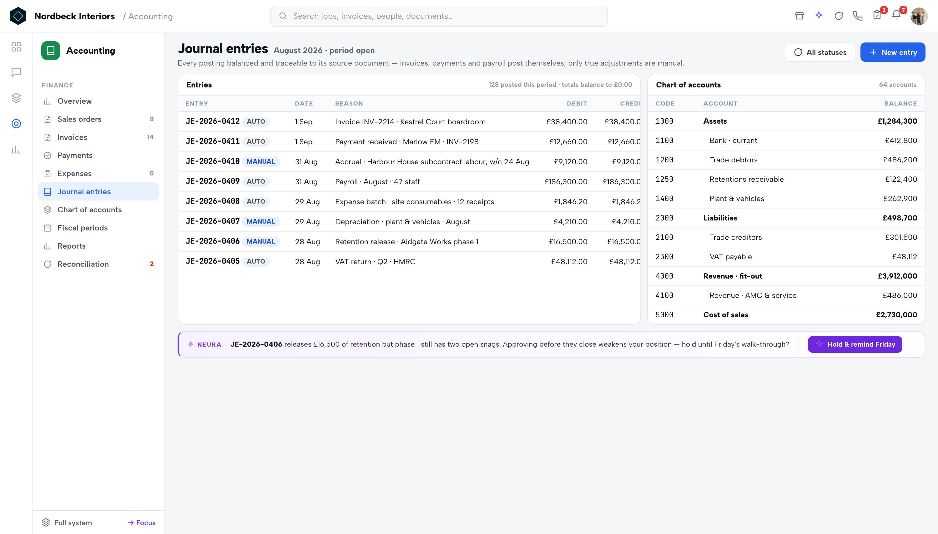 Accounting — Journal entries & chart of accounts