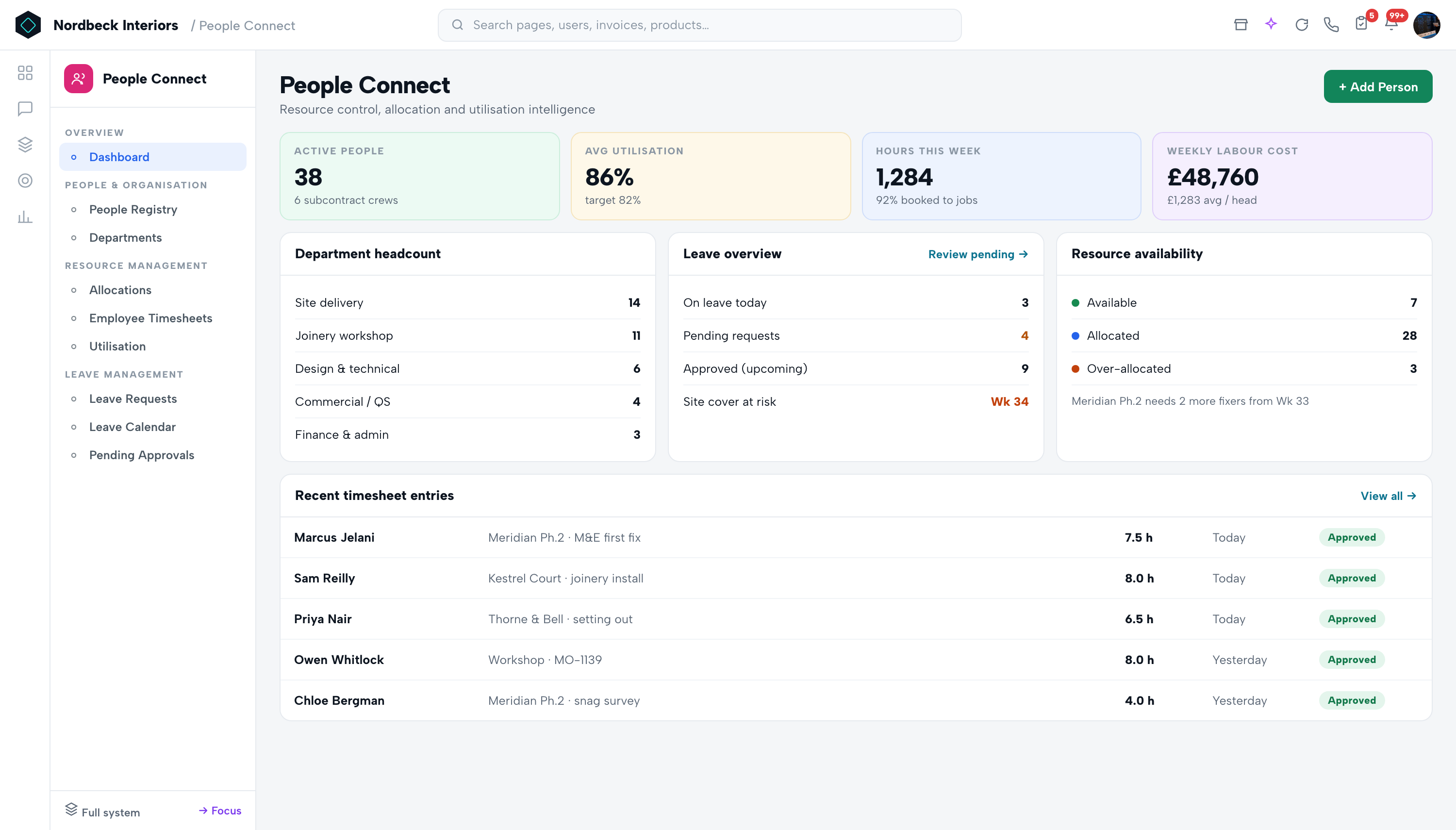 People Connect — Leave — requests, calendar, balances, approvals