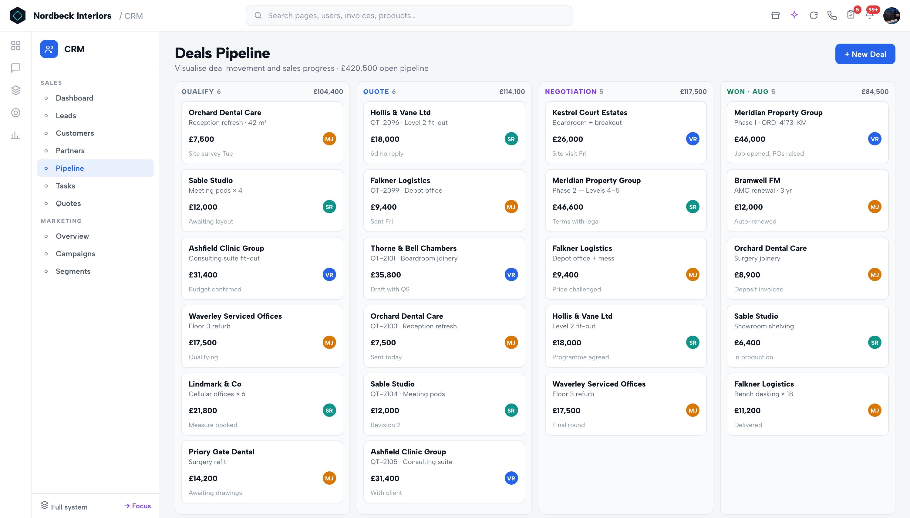 CRM — Pipeline & deals