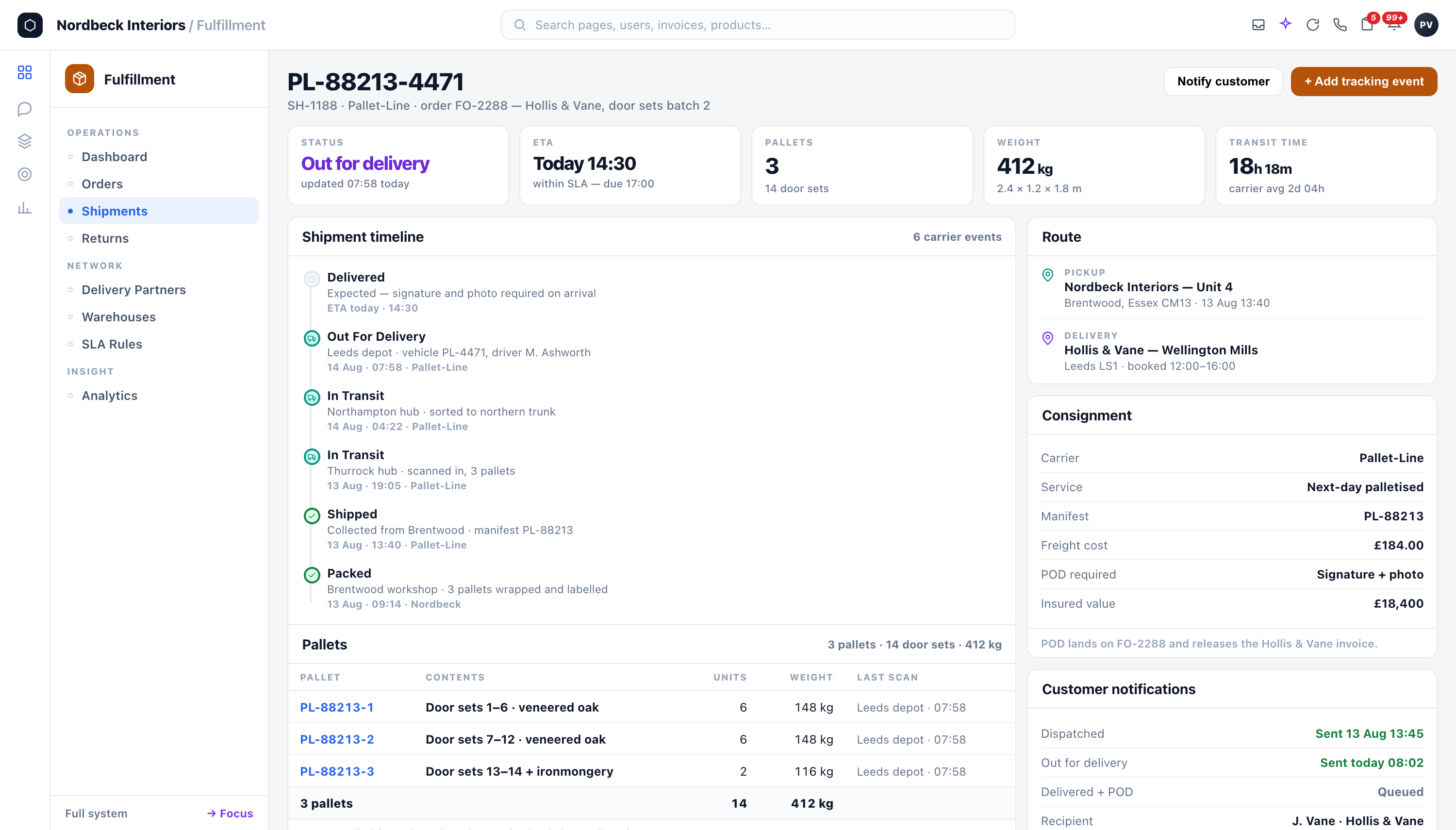 Fulfillment — Carrier tracking events