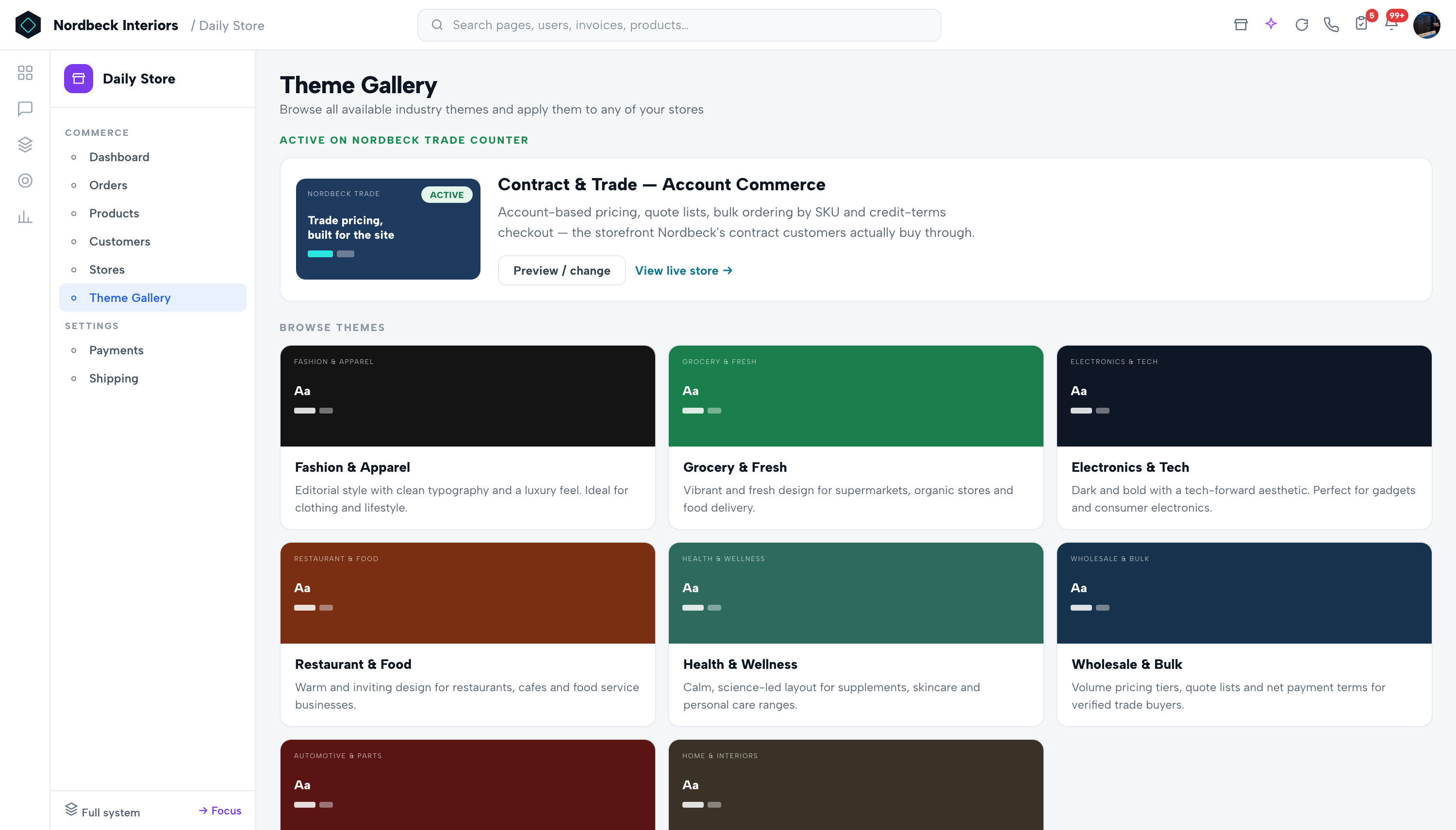 Daily Store — Theme gallery & storefront pages